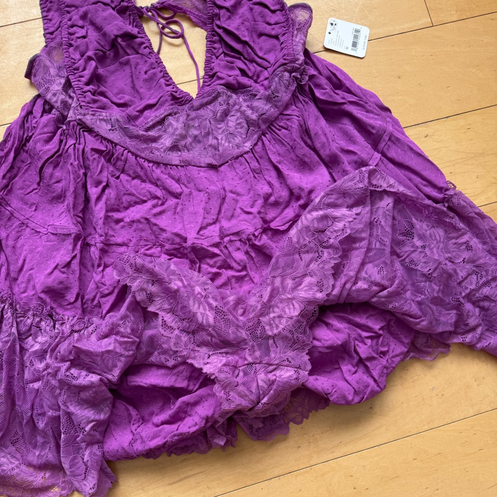 New with‎ Tags FREE PEOPLE Intimately Spring Fling Lace Romper Radiant Orchid - Picture 8 of 9
